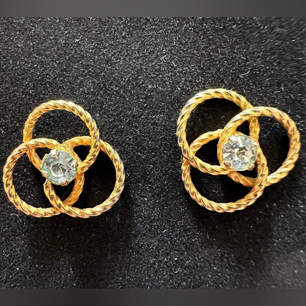 Vintage Park Lane Gold Twisted Hoop Cluster Earrings with Clear Stones